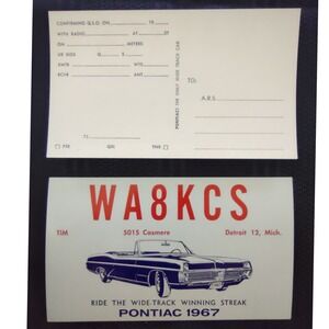 Vintage 1967 Pontiac QSL Ham Radio Card WA8KCS‎ Detroit Michigan Unused